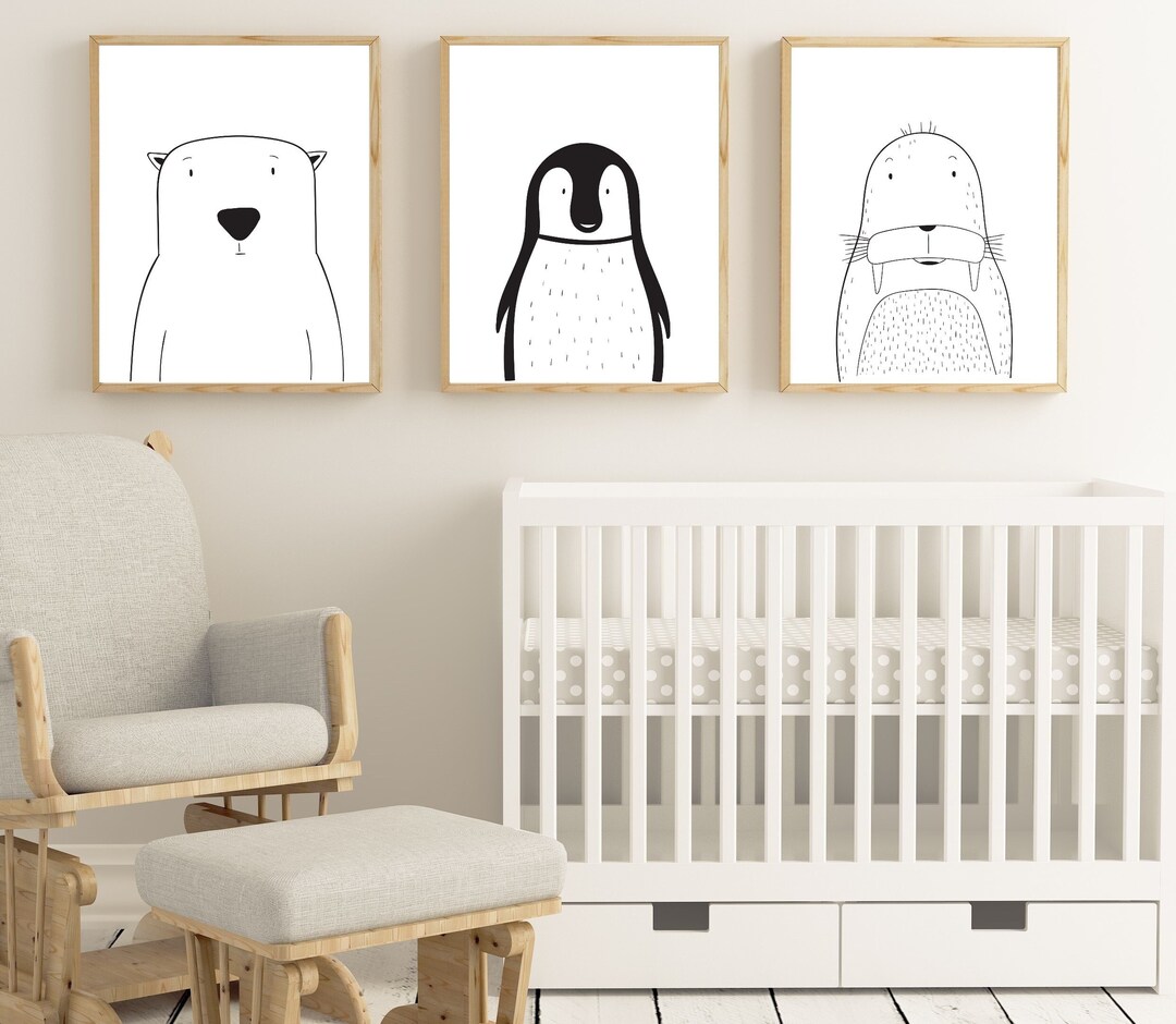 Arctic Nursery Decor Set of 3 Piece Wall Art Polar Bear Art Penguin ...
