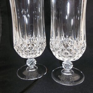 Longchamps Ice Tea Glasses Cristal d'Arques Footed Water Goblets 24% Lead Crystal France JG Durand Long Champs