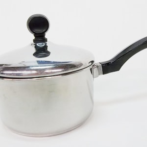 FARBERWARE 1 qt Saucepan Lid Aluminum Clad Stainless B F NY USA Sits Flat Vintage Cookware Discontinued