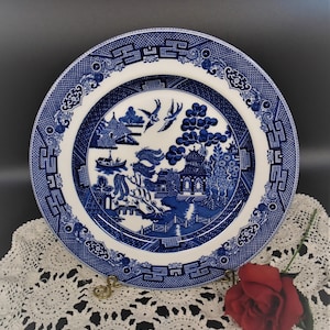 Johnson Brothers Willow Blue Dinner Plates PAIR 10.25&quot;  Plates England 1883 Backstamp Earthenware Made in England