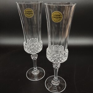 Cristal d'Arques Durand VALENCAY Pair Champagne Flutes Toasting Glasses 24% Lead Crystal France JG Durand Stemware