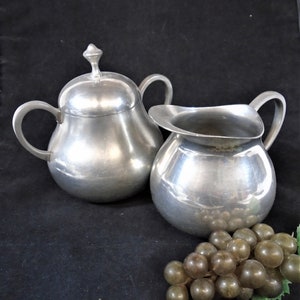 Royal Holland Pewter Creamer Covered Sugar Bowl K.M.D. Tiel Vintage Pewter Creamer Covered Sugar Bowl