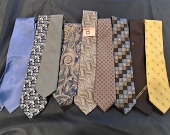 Neckties Geometric Abstract Blue Grey Beige Yellow Brown 9 Neck Ties CRAFT LOT BB Polyester Silk Sewing Crafts Quilting