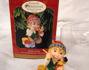 Hallmark Keepsake Artic Artist 1999 Elf Painting Membership Club Exclusive Vintage Christmas Ornament