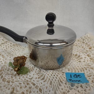 FARBERWARE 1 qt Saucepan Lid Aluminum Clad Stainless O T Bronx NY USA Vintage Cookware Discontinued Yellow Tag