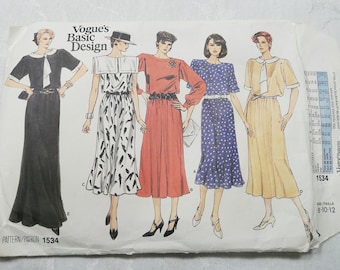 Vogue Basic Design Size 8 10 12  TALL Sewing Pattern 1534 CUT 1980s Misses'  Pullover Dress with Variations Vintage