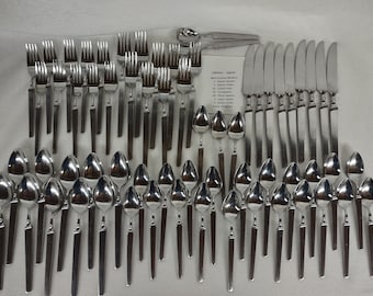 Mid-Century-Modern Ultima Flatware Stainless Steel Set Made in Japan MCM 54 pieces Svc for 9+