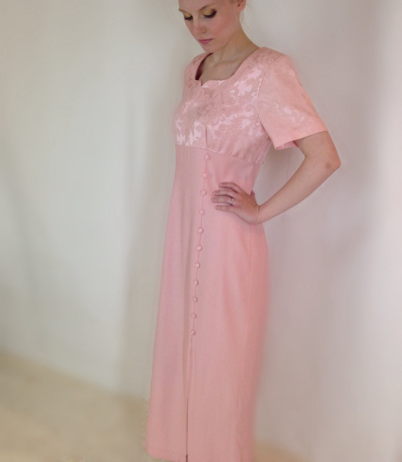 pink tea length dress