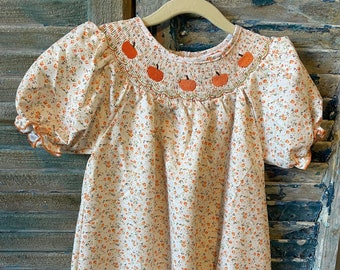 Girls Smocked Thanksgiving/Pumpkin/Floral/Fall Dress