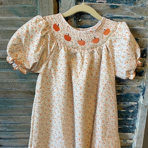 Girls Smocked Thanksgiving/Pumpkin/Floral/Fall Dress