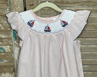 Girls Smocked Sailboat/Summertime/Sailing/Boating Bishop Dress