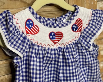 Robe à manches à volants Smocked 4th of July Baby Girl