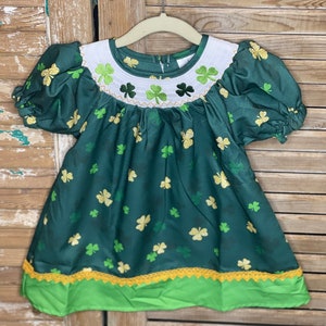 Girls Smocked St. Patrick&#39;s Day Shamrock Dress