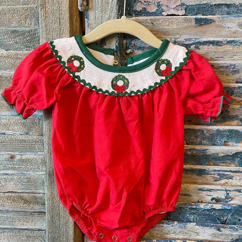 Red christmas tree hand smocked romper