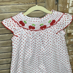 Smocked Cherry Baby Girl/Little Girl Ruffle Dress