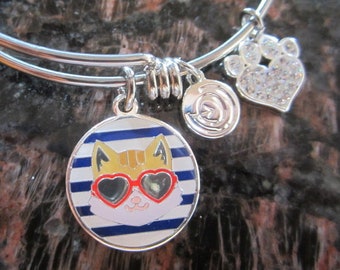 SALE: Adjustable Bangle CAT Charm Bracelet  Charms  Cat Lovers Bracelet - Gift For Her - Bracelets - Jewelry - Charm Bracelets -