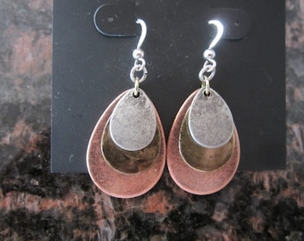 Mixed Metal Triple Layered Earrings - Hypo Allergenic - Jewelry - Earrings - Gold Silver Bronze Triple Layered Earrings - Gift For Her