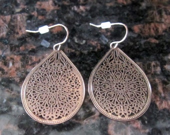 NEW Blush Rose Gold Tear Drop Dangle Earrings - Filigree Earrings - Hypo Allergenic - Jewelry- Lace Earrings - Earrings - Gift For Her