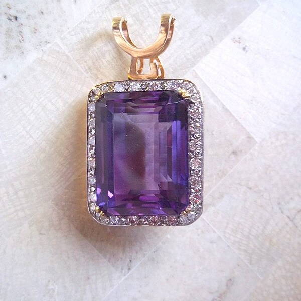 RESERVED For Ray   Sale: Vintage Amethyst & Diamond Pendant - l4K Amethyst Pendant Enhancer - Gift For Her - Fine Jewelry