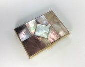 Vintage Makeup Compact Rectangle With Brown White Mother Of Pearl Shell Needs Cleaned Used