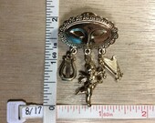 Vintage Gold Toned Pin Brooch Mask Harp Lyre Cupid Used