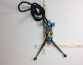 Vintage W Denetdall 925 Sterling Silver Bolo Tie Kachina Doll Gold Washed Baby Accent Turquoise Gently Used