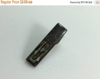 925 Sterling Silver Antique Real Abalone Shell and Pearl Tie Clip