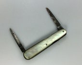 Vintage Ulster Two Blade Knife Mother Of Pearl Scales Needs Cleaned Used
