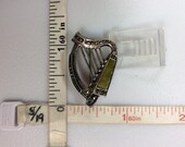 Vintage 925 Sterling Silver 4.2g Pin Brooch Harp Marcasite And Jade Used