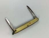 Vintage Ulster Two Blade Knife Yellow Pearly Scales Needs Cleaned Used