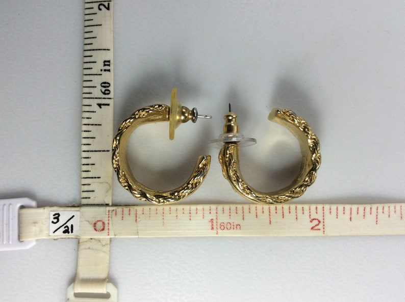 Vintage Post Hoop Earrings Gold Toned With Textured Twist Design Used