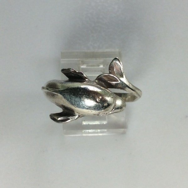 Vintage Ring Size 8.75 Sterling Silver 925 Dolphin Design Band Needs Reshaped Used