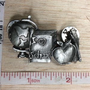Vintage Pin Brooch Pewter I Love School Gently Used
