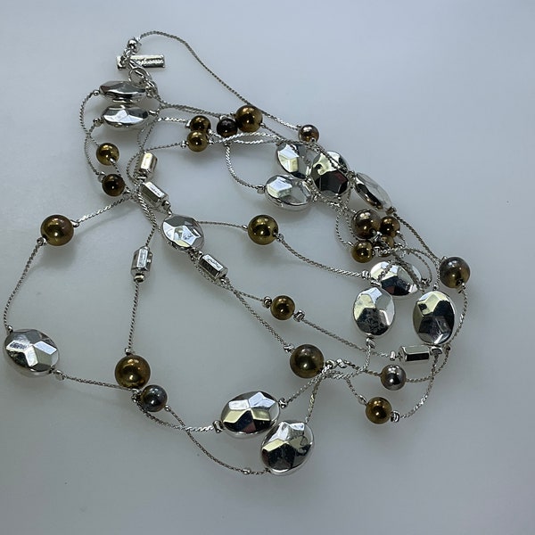 Vintage Daisy Fuentes 58” Necklace Chain With Silver Gold Toned Plastic Beads Used