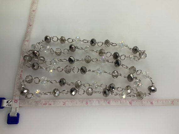 Vintage 38” Necklace Silver Toned With Clear Gray… - image 2