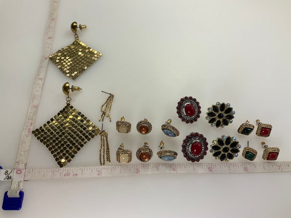 Vintage Lot 9 Pair Earrings Assorted Designs Mino… - image 2