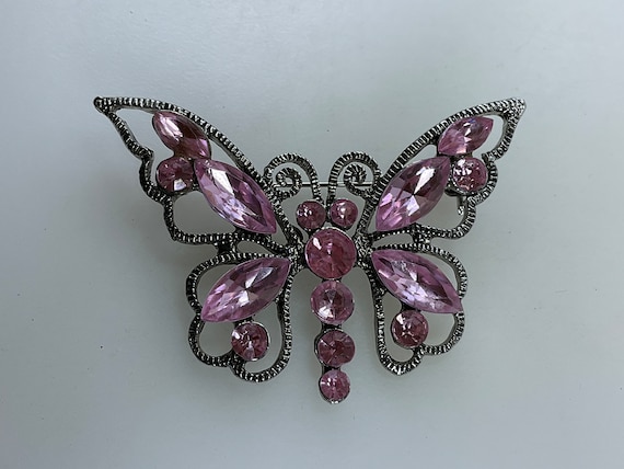 Vintage Pin Brooch Silver Toned Butterfly With Pi… - image 1