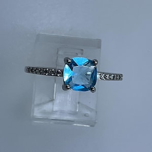 Vintage Ring Size 8.25 Sterling Silver 925 Square With Blue And Clear Stones Used
