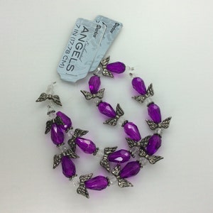 Vintage Lot Two 7&quot; Strands Angel Beads Clear Purple Glass And Silver Toned New Old Stock