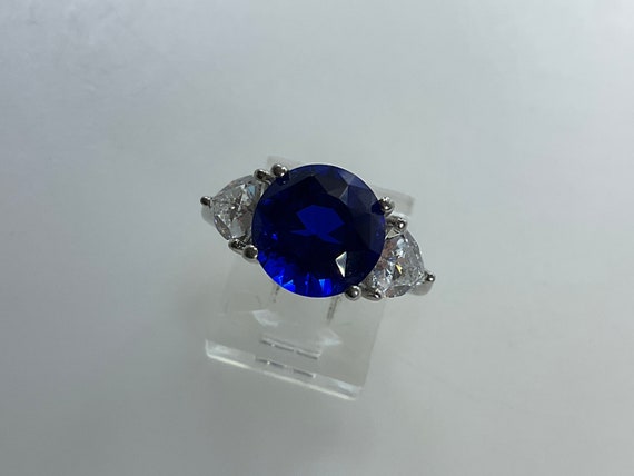 Vintage Ring Size 7.25 Sterling Silver 925 Blue A… - image 1