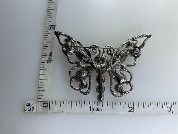 Vintage Pin Brooch Silver Toned Butterfly With Pi… - image 2