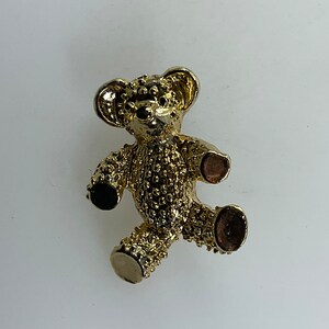 Vintage Pin Brooch Gold Toned Teddy Bear With Black Enamel Used