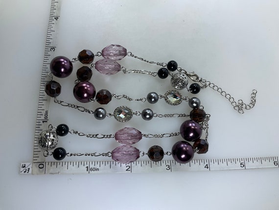 Vintage 26”-28” Necklace With Silver Toned Purple… - image 2