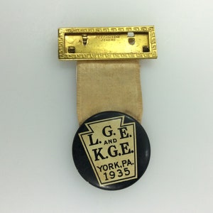 Vintage Pin Badge LGE And KGE York Pa 1935 Black And White Used