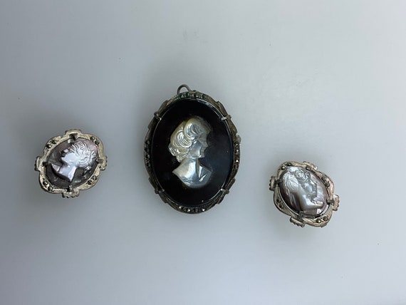 Vintage Pin Brooch Pendant Combo Clip On Earrings… - image 1