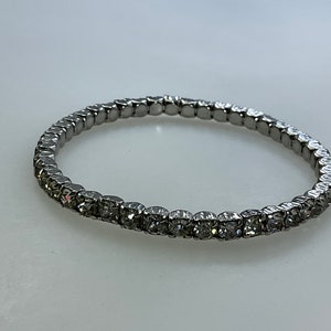 Vintage 8” Bracelet Silver Toned Bangle With Clear Rhinestones Used