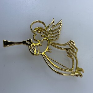 Vintage Pin Brooch Gold Toned Angel With Trumpet Used
