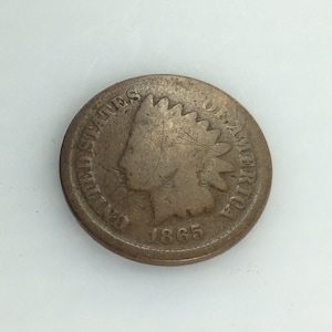1865 US One Cent Indian Head Coin Money Damaged Used