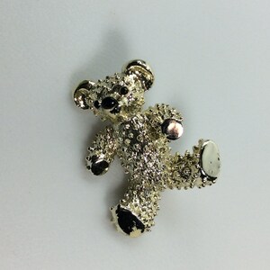 Vintage Pin Brooch Gold Toned Teddy Bear With Black Enamel Used