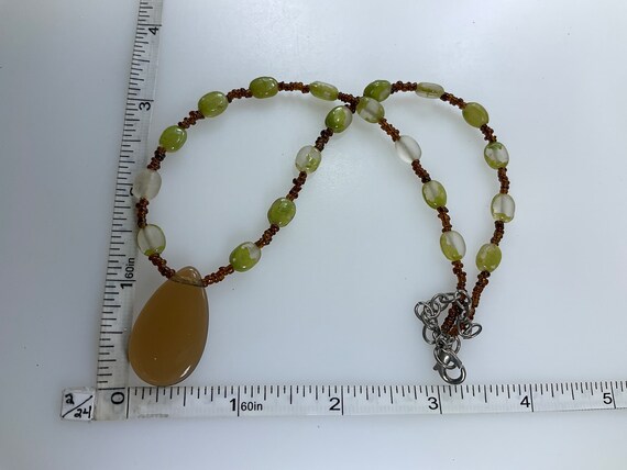Vintage 15”-16” Necklace With Brown Green Frosted… - image 2
